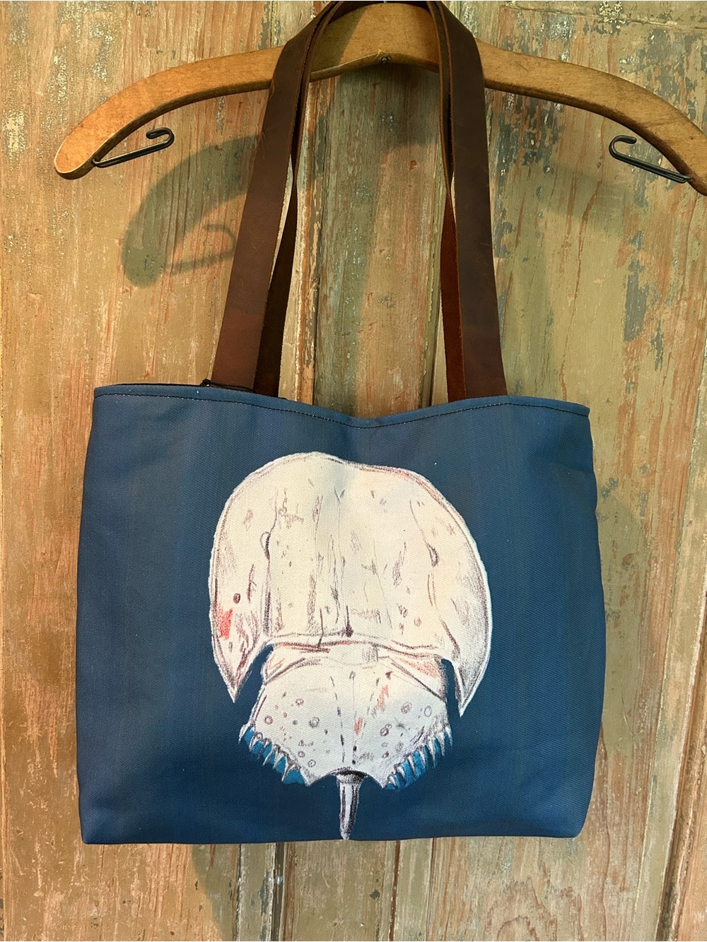 Horseshoe Crab, Navy Tote, Leather Handles, NWT,Magnetic Snap, Inside Pocket.
